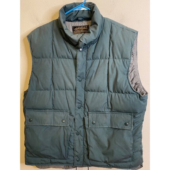 Vintage EDDIE BAUER Goose Down Nylon Puffer Vest Men LARGE Made in USA Green